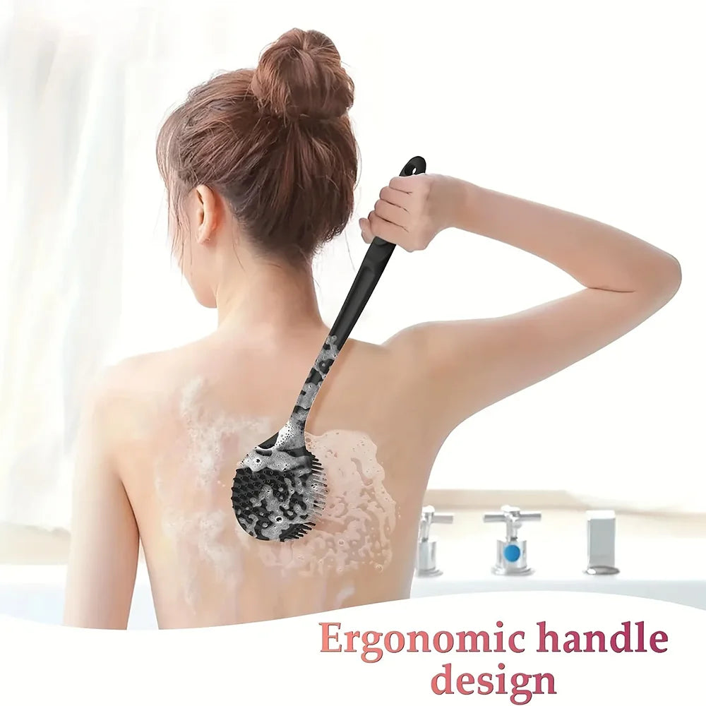 1pc Silicone Back Scrubber Brush for Shower Long Handle Body Deep Cleansing and Exfoliating Massage Double-Sided Soft Bristles