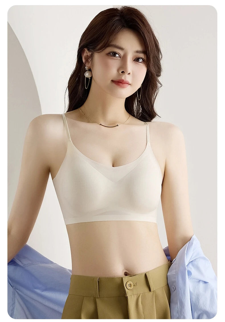 CHUANGERM Women's Ultra‑Thin Breathable Ice Silk Seamless Halter Vest Top Bra Lingerie Back Wraps For Small Breasts