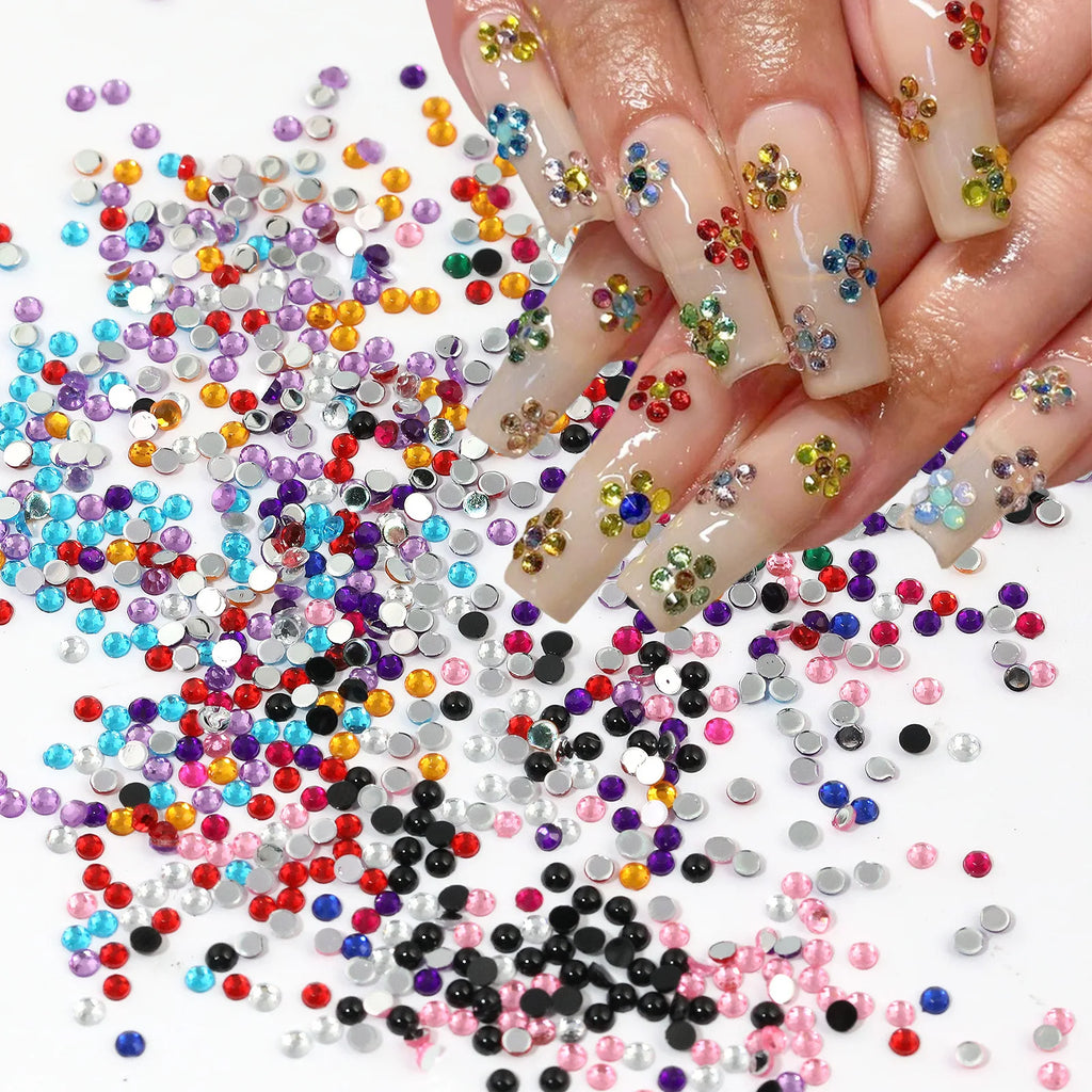12 Cell Sparkling Crystal Nail Art Beads - Flat Base Stones for Multi‑scene Embellishment - Decorates Nails Shoes Makeup Pouches