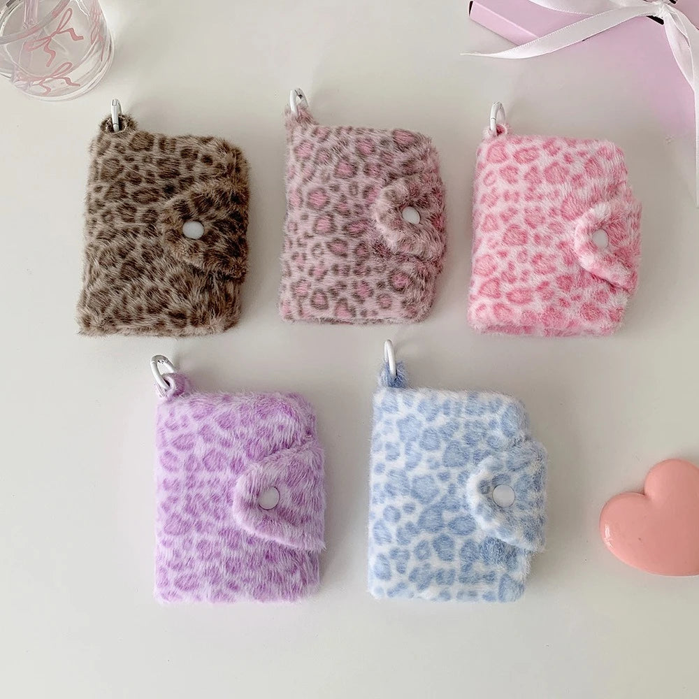 Leopard Pattern Plush Coin Purse Cute Wallet Card Bag Korean Fashion Wallet Card Holder for Girl Portable Cute Small Storage Bag