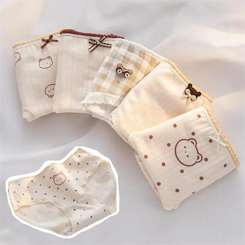 5Pcs/set Women Cotton Panties Cartoon Girls Briefs Mid Waist Underwear Shorts Soft Breathable Panty Sexy Intimates Lingerie M-XL