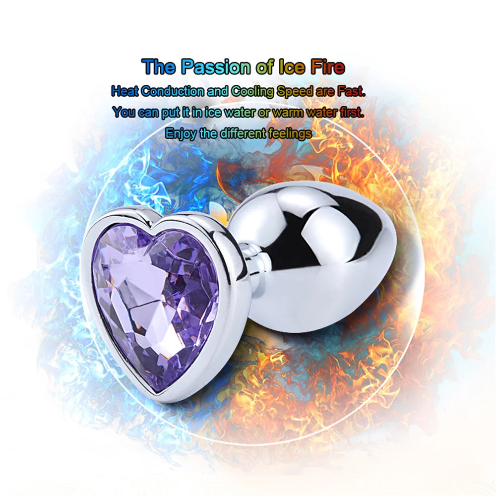 Stainless Metal Anal Plug With Gem Base Heart Shaped Circular Anal Plug G-point Massage Sexual Wellness for Men Women Anal Train