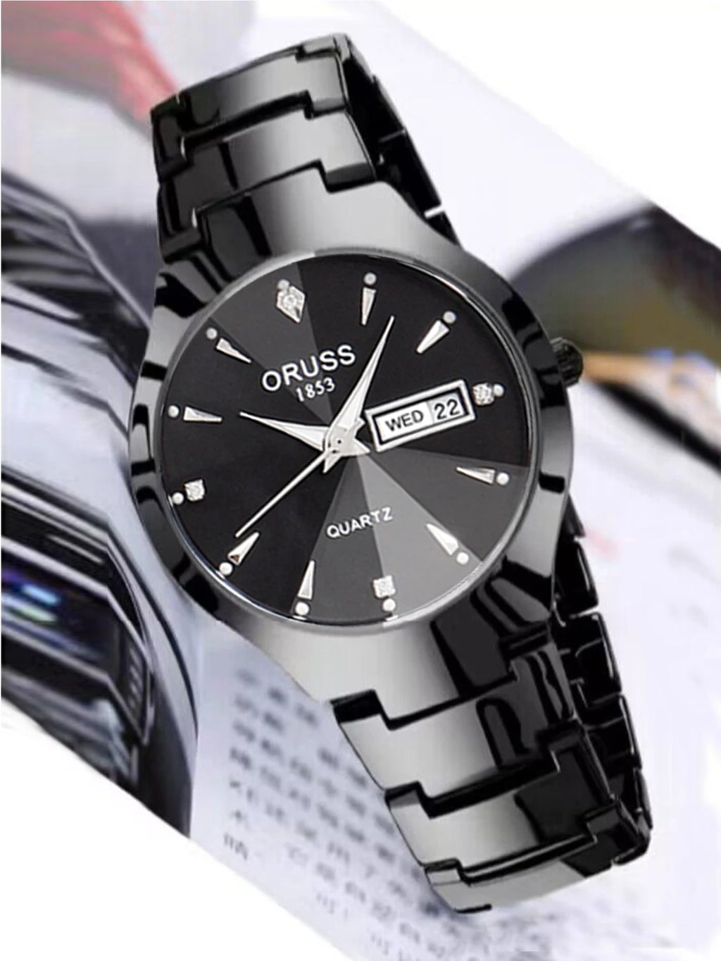 ORUSS Couple Watch Waterproof Casual Fashion Women Men Quartz Watches Ladies Stainless Date Week Men Clock Lover's Date Gift