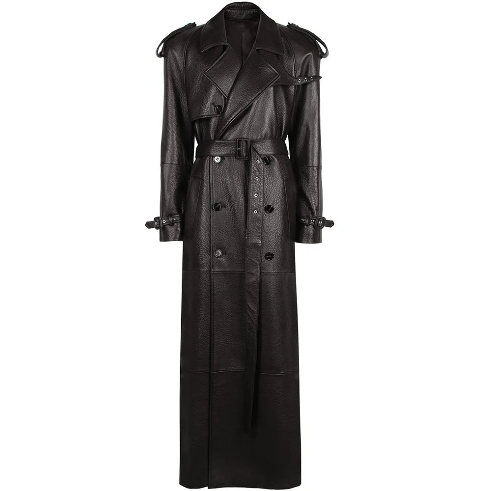 YOLOAgain 150cm Extra Length Real Leather Trench Coat Women Double Breasted Suede Coat Female