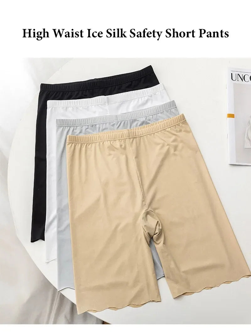 Seamless Ice Silk Safety Short Pants Women Thin Plus Size High Waist Under Skirt Boxers Panties Anti Rub Thigh Safety Shorts