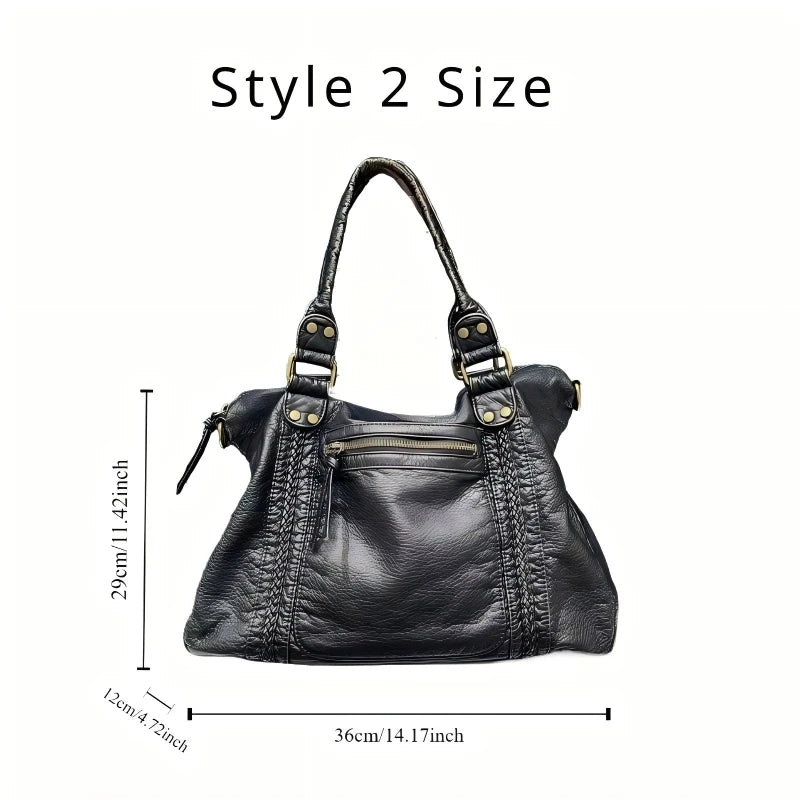 Y2K Spicy Girl One Shoulder Crossbody Bag Vintage Washed Leather Soft Leather Motorcycle Bag Large Capacity Bag