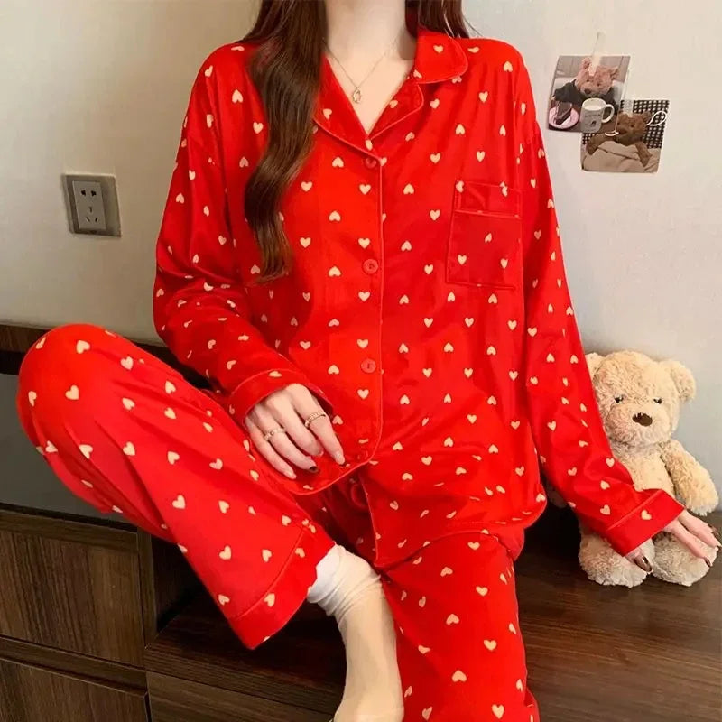 Spring and autumn new ladies' Korean pajamas home wear set for girls and students long-sleeved pajamas