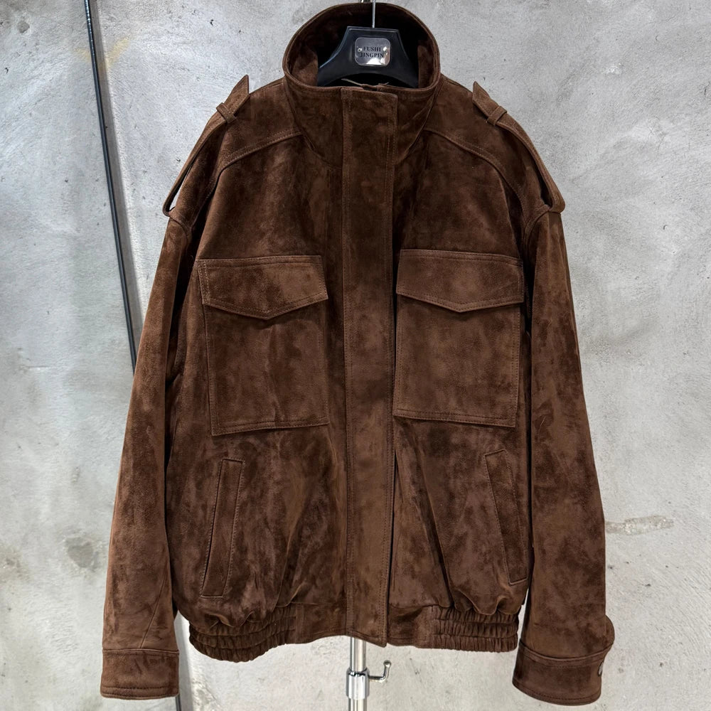 Suede Bomber oversize Women Winter Genuine Sheep Leather Suede Coat Ladies Oversized Suede Jackets