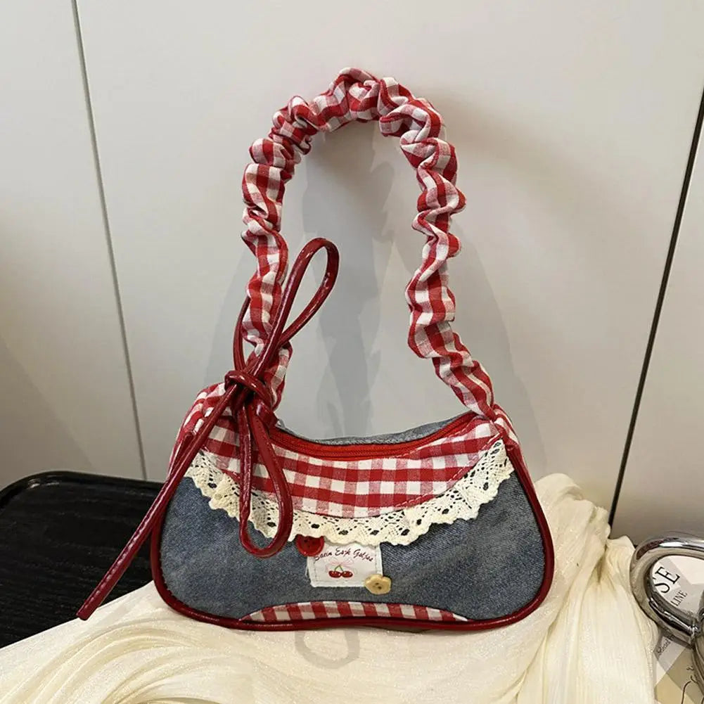 Fashion Grid Mini Handbags Adjustable Shoulder Strap Korean Hand-held Commuting Bag Single-shoulder Crossbody Bag Underarm Pouch