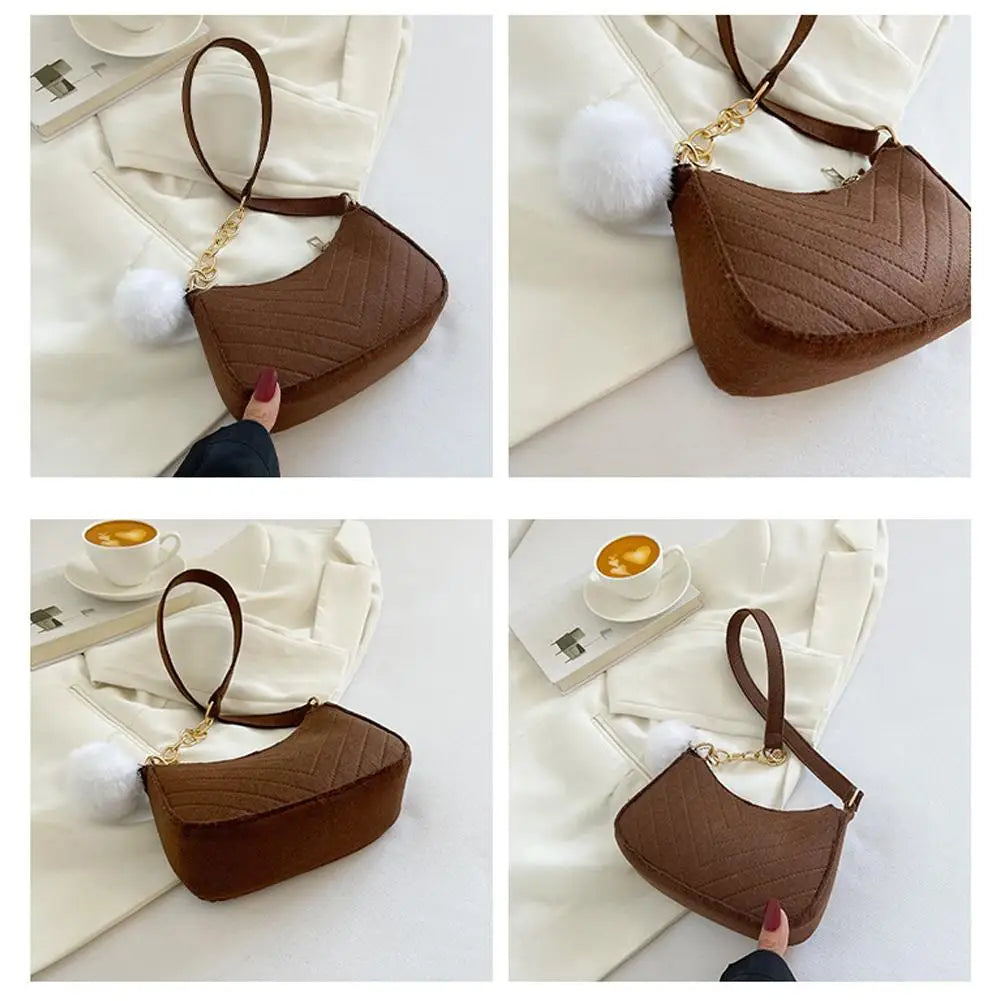 Mini Women Shoulder Bags Fashion Felt Women's Bag Advanced Design Underarm Handbags Mini Saddle Bag