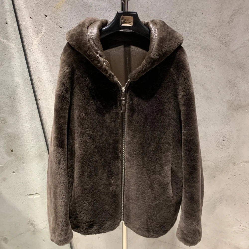 Women Merino Coats Hooded Ladies Lamb Fur Shearling Coat Luxury Winter Warm Merino Fur Coat