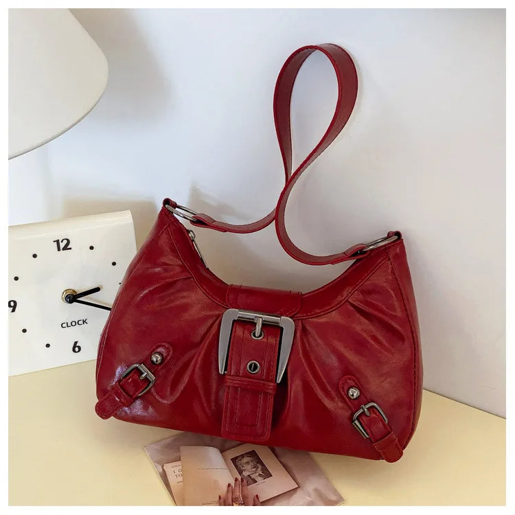 Large-capacity pleated armpit bag for women 2025 new retro commuter temperament motorcycle old style shoulder bag