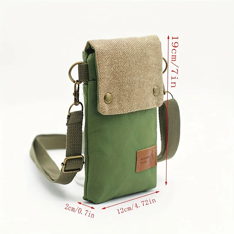 Solid Color Canvas 3 Layer Crossbody Cell Phone Bag Simple Cloth Women's Bag Fashion Satchel Shoulder Coin Purse