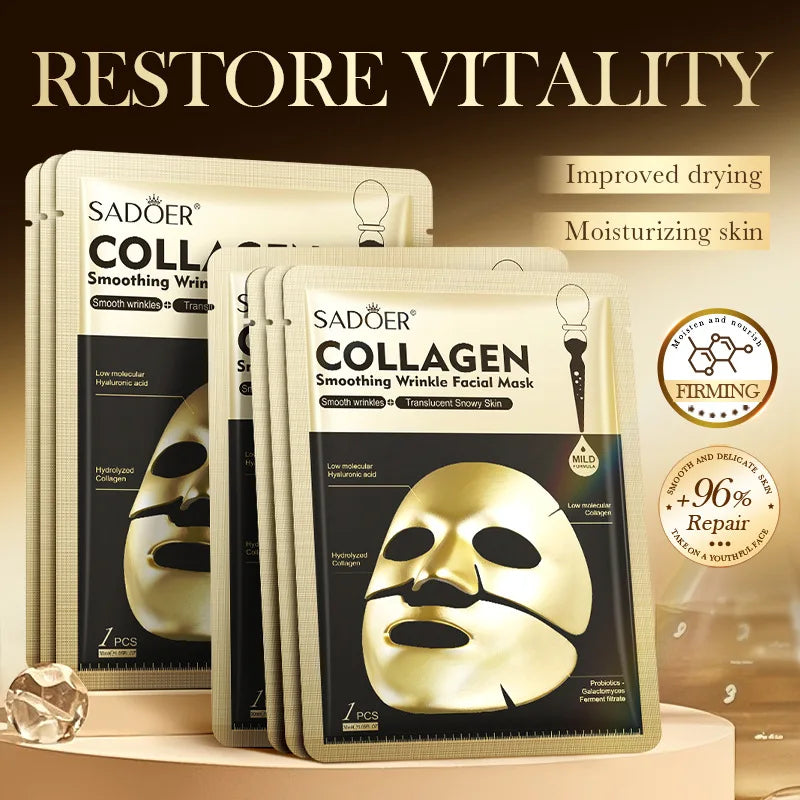 SADOER Golden Collagen Facial Masks Moisturizing Anti-Aging Anti Wrinkles Face Mask Sheet Collagen Masks Skin Care Product