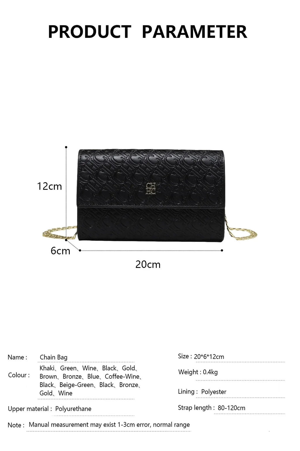 CH Women Crossbody Bag Splicing Letter Print Metal Chain Shoulder Purse PU Leather Flap Small Ladies Evening Clutch Handbag Gift