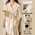 Women Bathing Robe Cartoon Cute Bear Print Bathrobe Nightgown Cardigan Long Sleeve Nightdress Plus Size Loungewear Nightgown Ro