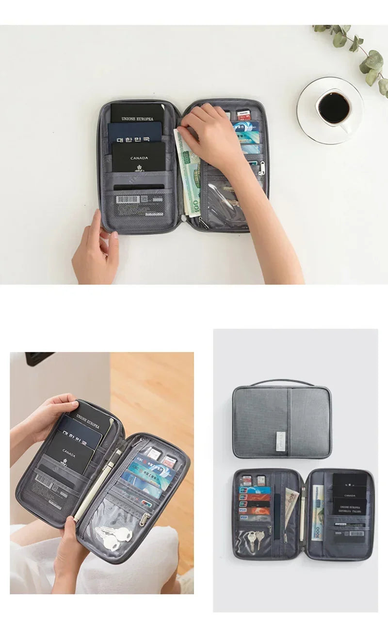 New Women Multi-Function Waterproof Travel Passport Holder Cover Case Pink Bags Family Document Organizer Travel Accessories Bag