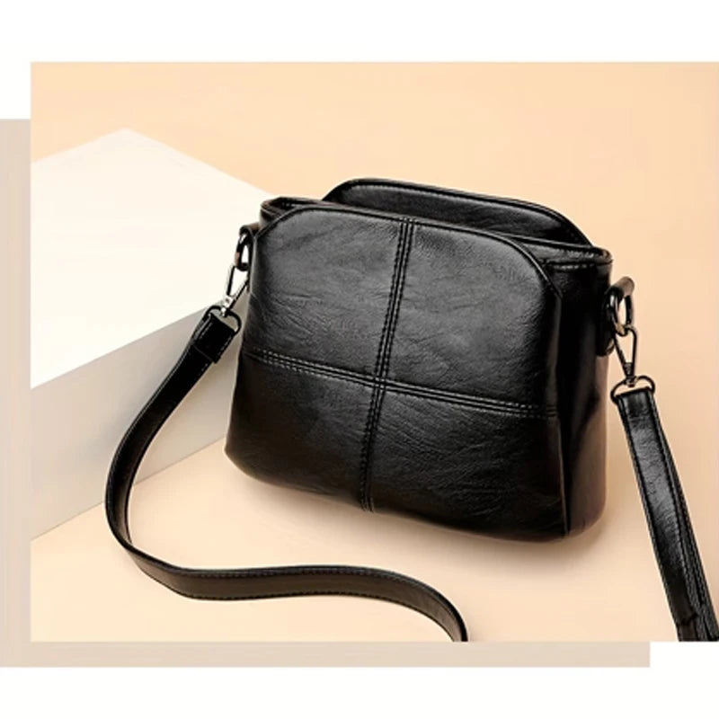 Women Vintage PU Leather Crossbody Bag Casual Daily Mini Shoulder Handbag Multi‑Layer Zipper Pocket Design Adjustable Strap Ligh