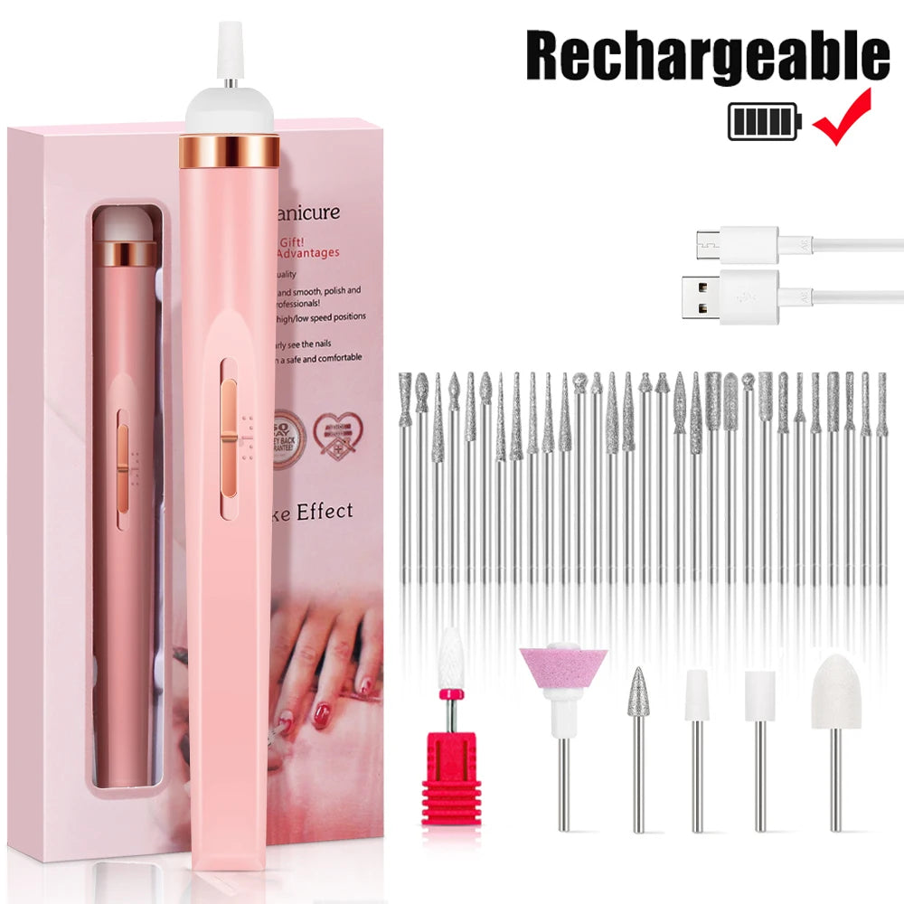 Portable Electric Nail Drill Machine USB Rechargeable Manicure Set for Nail Salon Exfoliation & Polishing for Home Salon