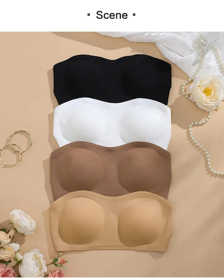 1Pc/3Pcs/Pack YMQJ Removable Padded Soft Ice Silk Traceless Women Brasseries Wire Free Seamless Bra For Women Strapless Bra
