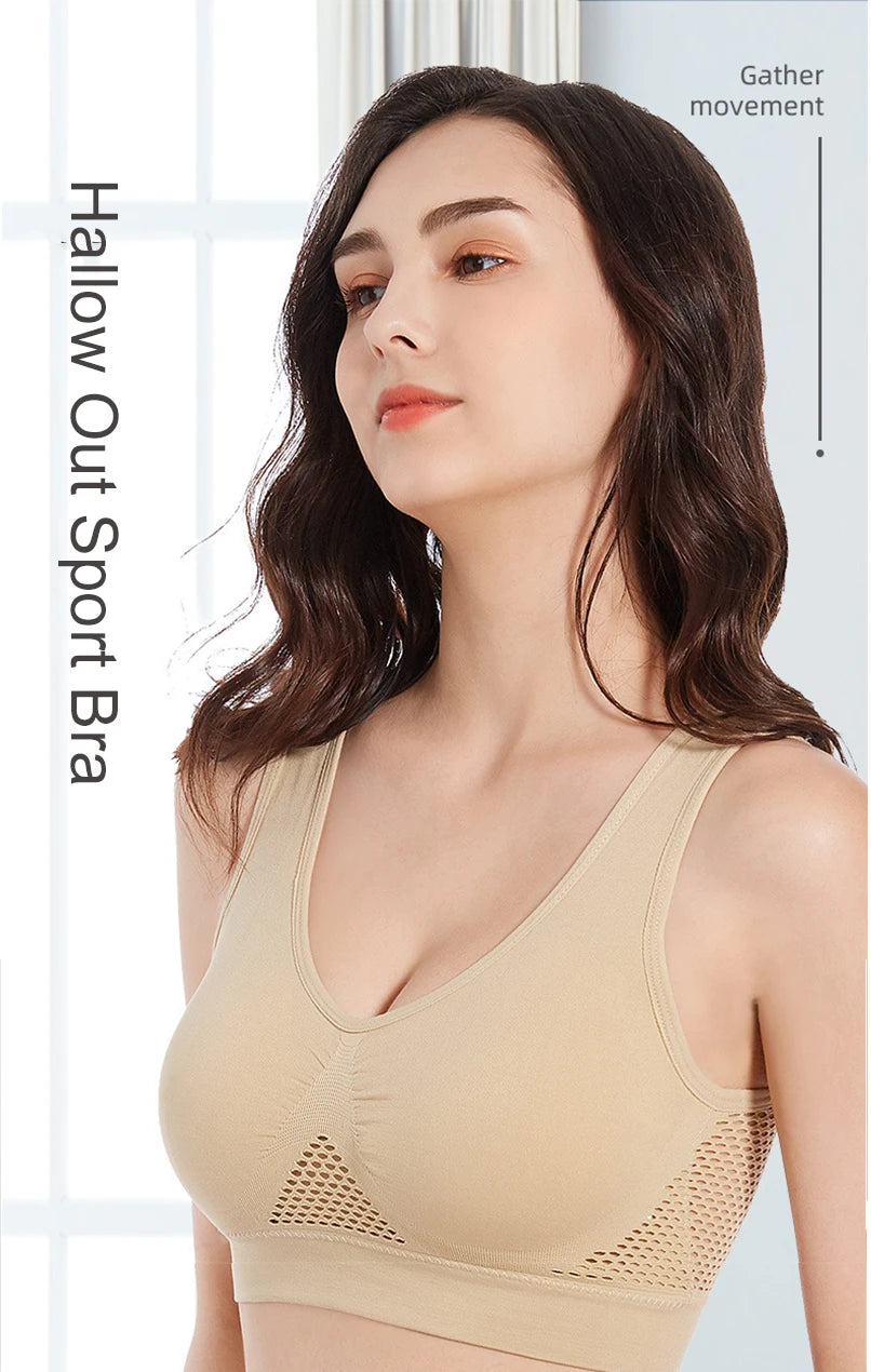 Breathable Sports Bra Top Fitness Women Brassiere Removable Padded Sport Bra Running Gym Seamless Push Up Bras