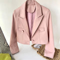2024 New Short Genuine Leather Blazer Jackets for Women Fashion Pink Lapel Single Button Female Long Sleeve Sheepskin Jackets
