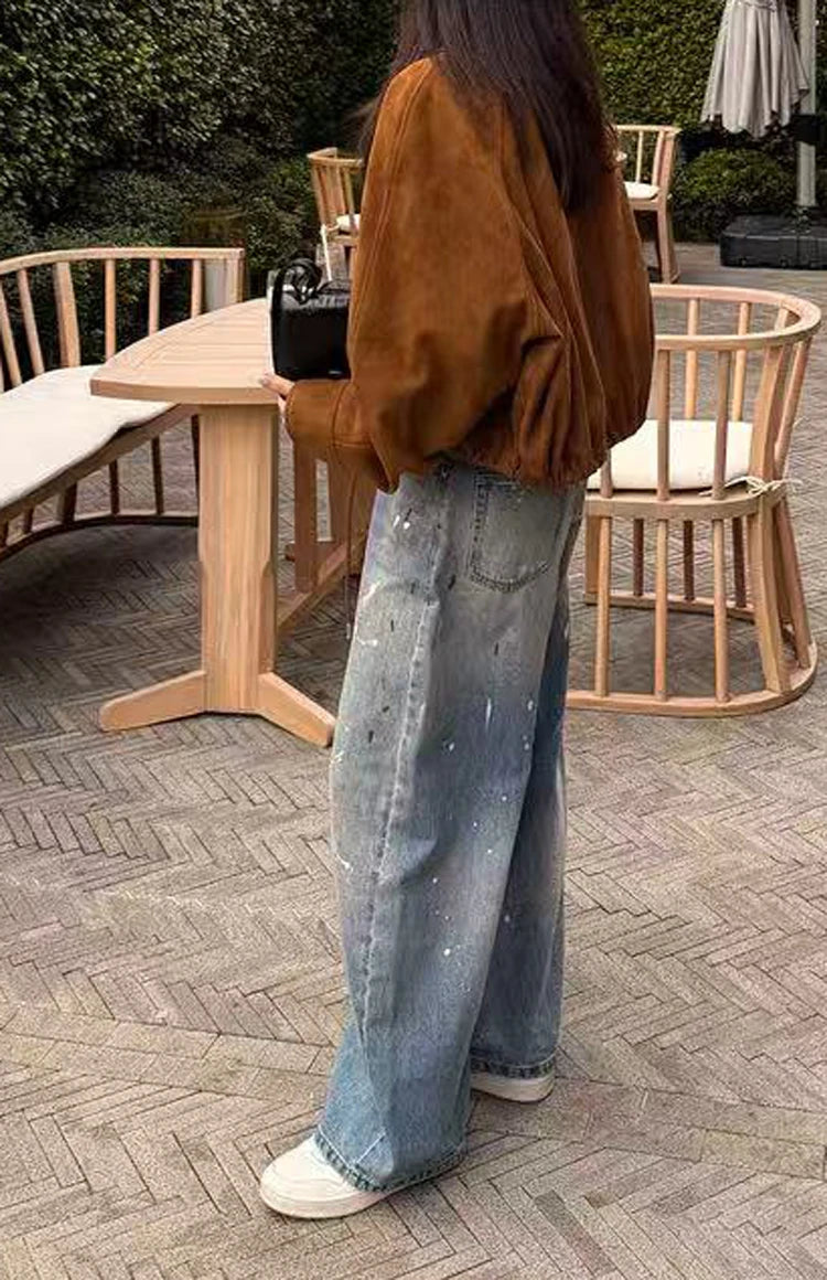 Suede Leather Flower Bud Jacket for Women Trendy Kid Suede Drawstring Silhouette Short Coat Streetwear Chill Casaco Feminino