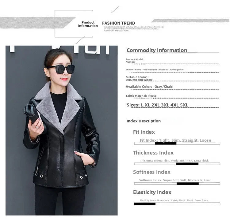 Women's Biker Style Thickened Short Leather Jacket Autumn Winter Street Fashion PU Material Versatile Outerwear Coat