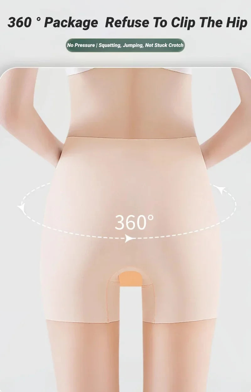 CHUANGERM Women's Ice Silk High Waist Tummy Control Seamless Safety Shorts Thin Double Layer Under Skirt Boxer Shapewear Panty