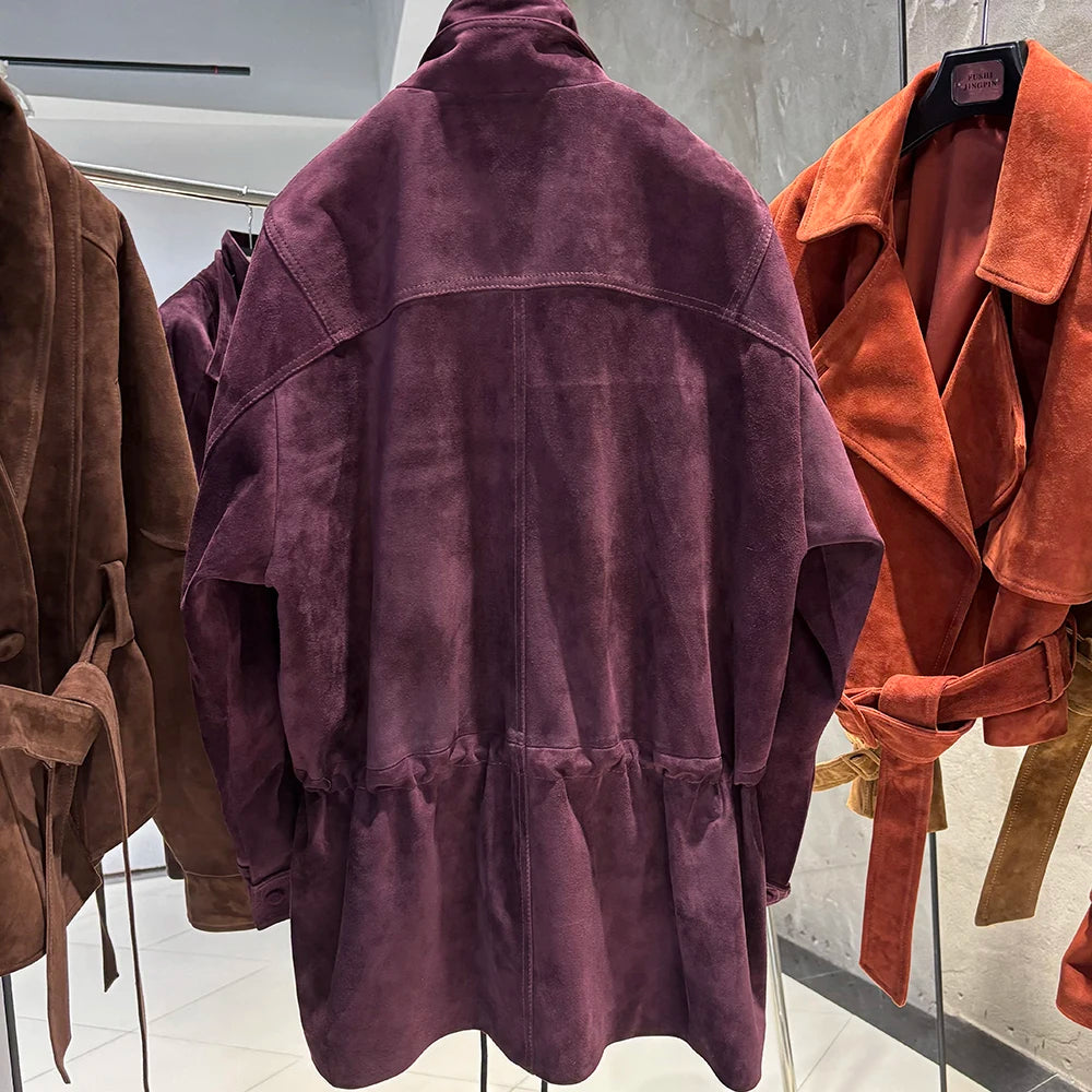 YOLOAgain 2025 Autumn Oversized Leather Jacket Coat Women High Quality Suede Jacket