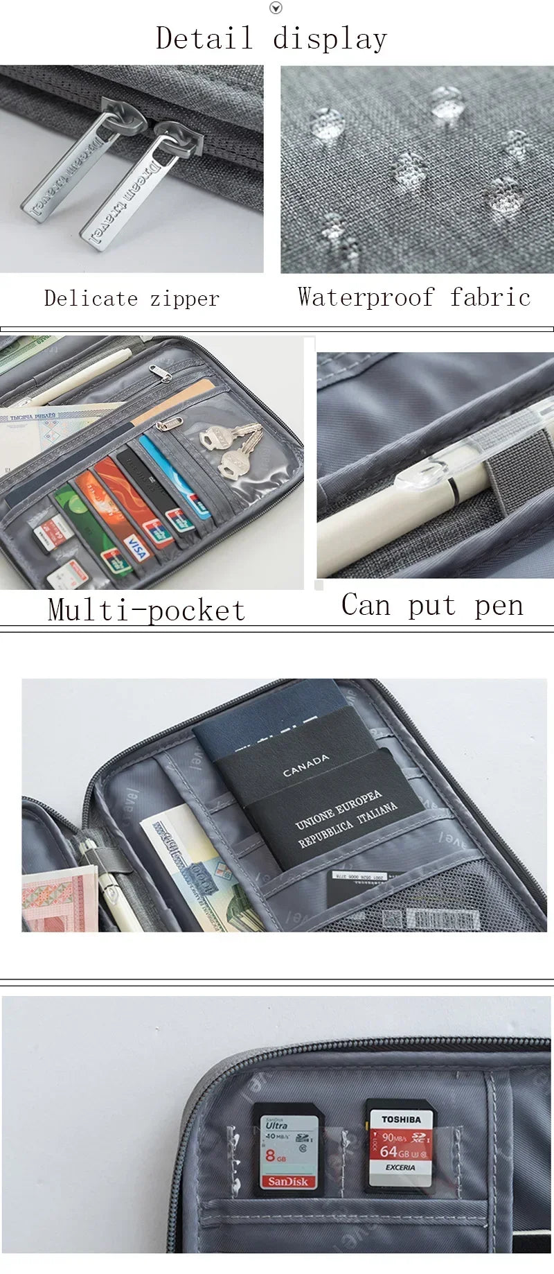 New Women Multi-Function Waterproof Travel Passport Holder Cover Case Pink Bags Family Document Organizer Travel Accessories Bag
