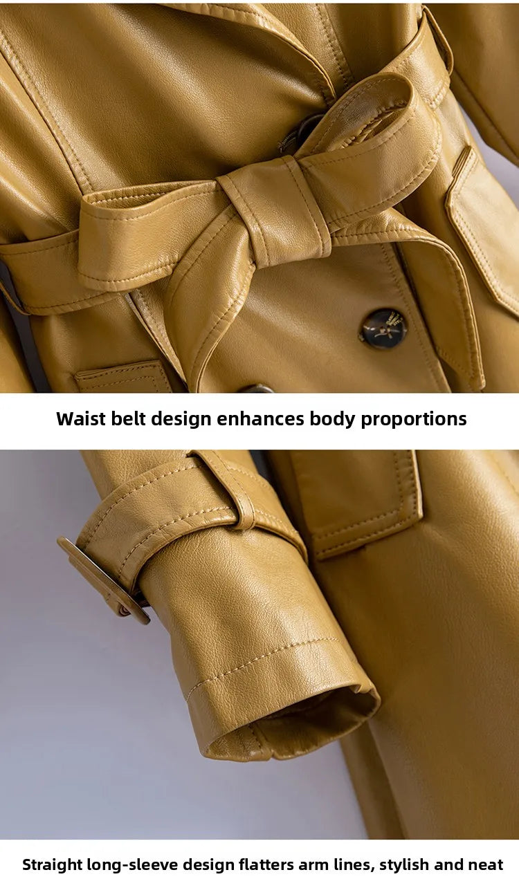 Real Leather Sheepskin Coat Women's Mid-Length Over-Knee Autumn Winter New Style Korean Version Slimming Windbreaker