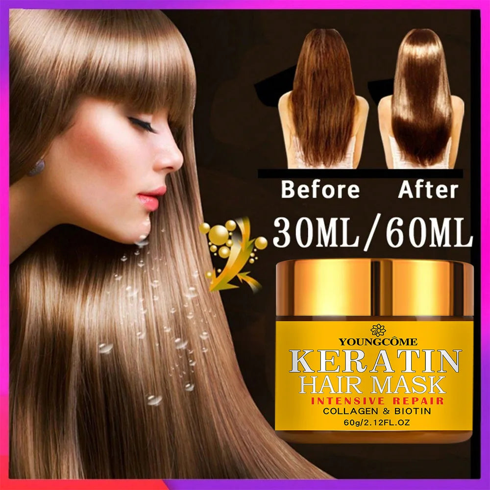 Biotin Collagen Keratin Hair Mask for Dry Damaged Hair, Deep Repair Conditioning Treatment with Nourishing Essential Oils