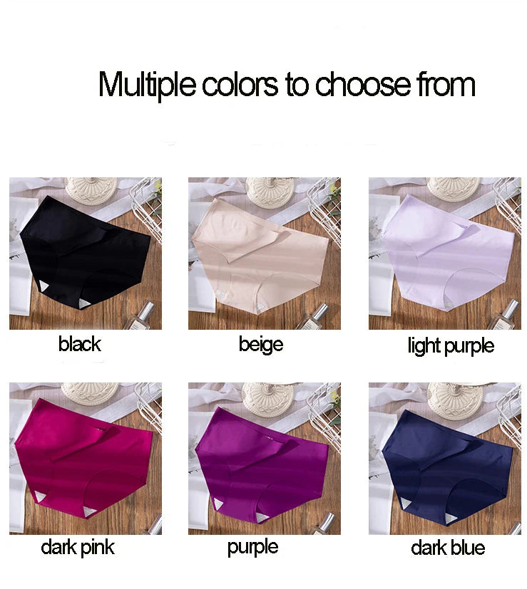 3Pcs Plus Size Underwear Women's Panties Ice Silk Solid Color Ladies Seamless Underpant Girls Briefs Breath Sexy Lingerie Female