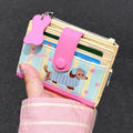 Women Cute Cartoon Embroidery Sausage Dog Wallet Zipper Coin Purse Double Fold Card Holder Wallet Ultra Thin Leather Money Clip