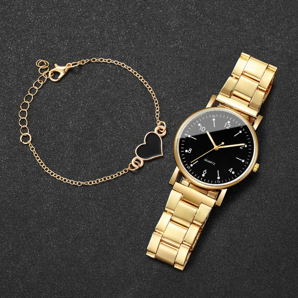 2/4PCS Fashion Arabic Dial Women Watches Simple Quaretz Wristwatch with Bracelets Set Reloj Mujer（Without Box）