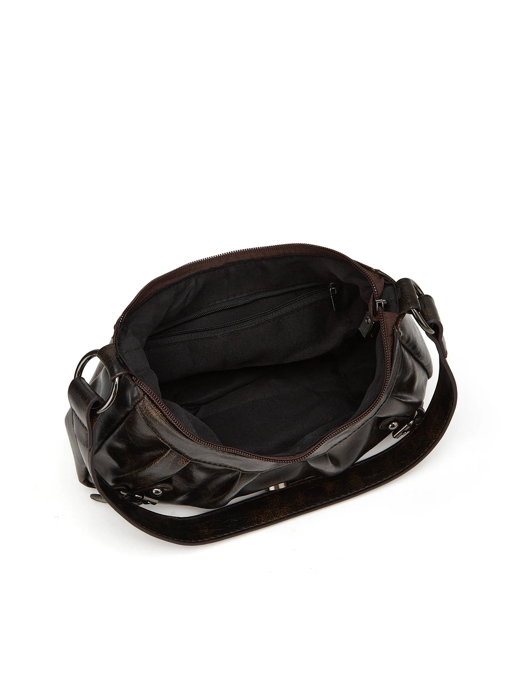 Y2K Retro Style Shoulder Bag, Maillard Pleated Rivet Armpit Bag, Fashionable Ladies Cool Leather Shoulder Bag
