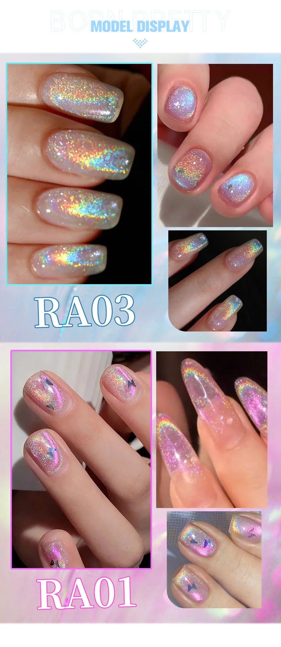 BORN PRETTY 10ml Rainbow Auroras Cat Magnetic Gel Nail Polish Holographics Soak Off Manicure Gel Varnis Semi Permanent Nail Art