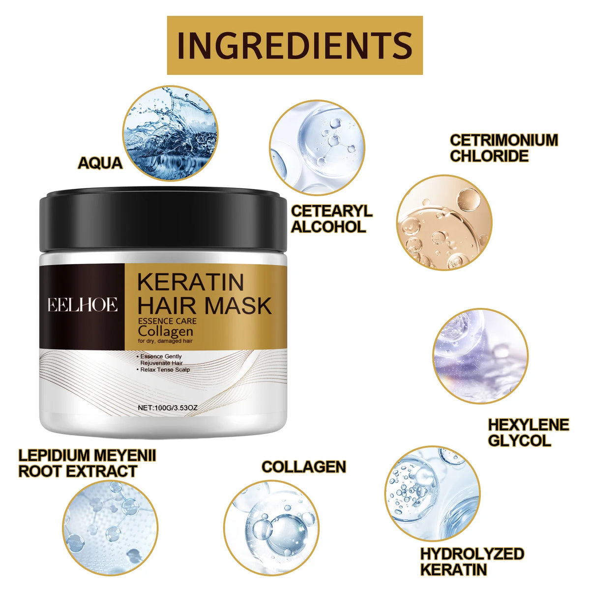 Keratin Care Hair Mask Deep Nourishing Moisturizing Repair Dry Frizz Damaged Conditioner Smoothing Hair Long-Lasting Shine Care