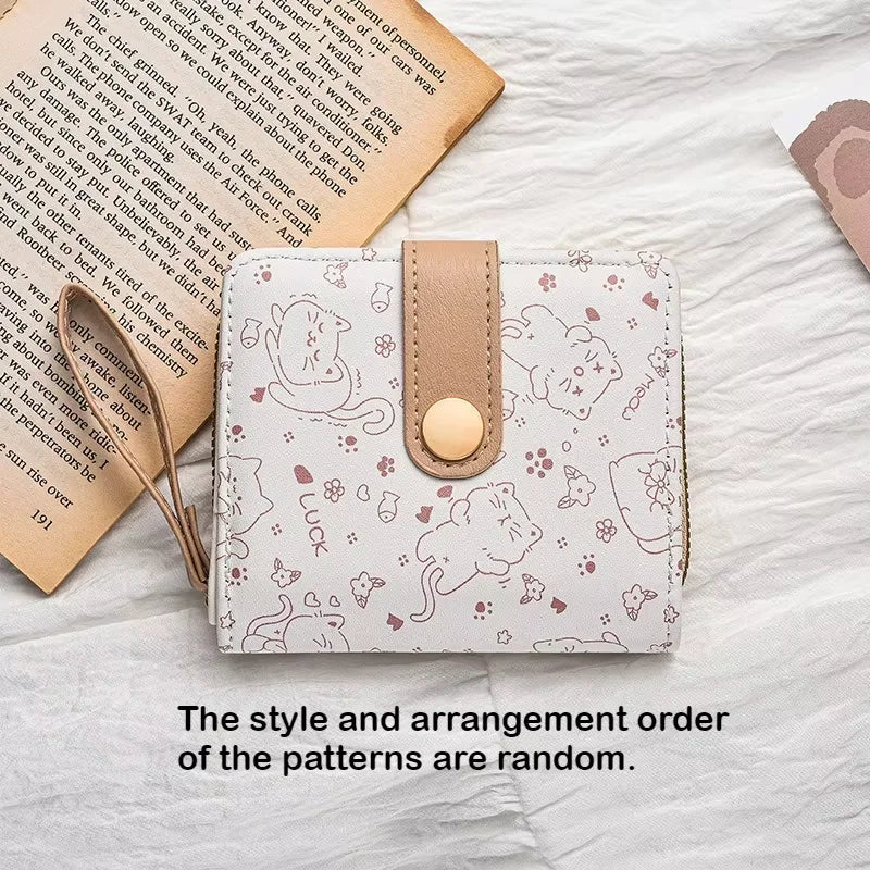 1pc Cute Cat Cartoon Coin Purse Girls Short Wallet PU Leather Large Capacity Lightweight ID Card Holder Mini Wallet Fashion