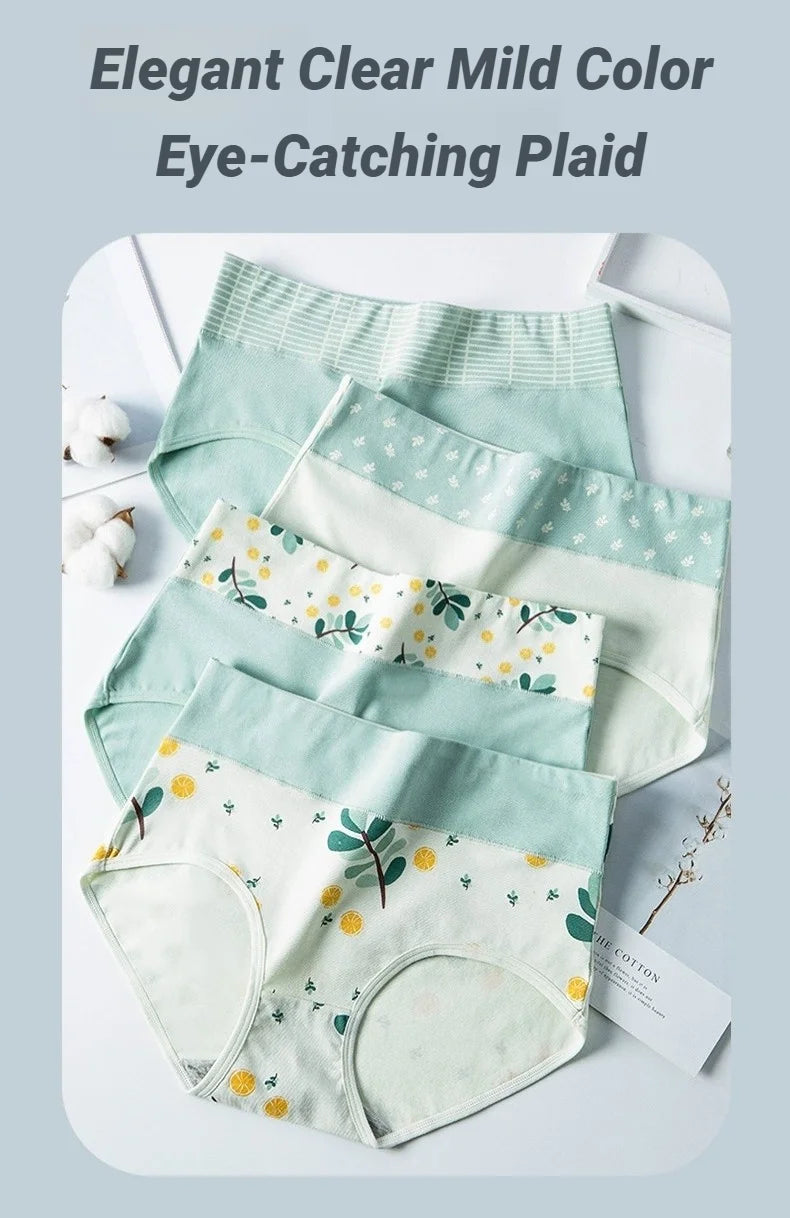 4Pcs Womens High Waisted Underwear Cute Fruit Print Breathable Oversized Briefs Comfortable Soft Stretchy Girls Panties