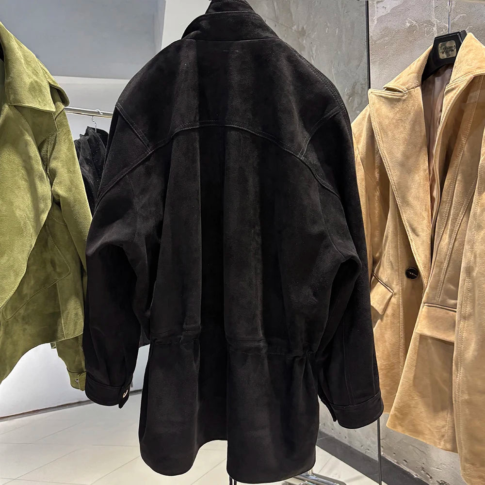 YOLOAgain 2025 Autumn Oversized Leather Jacket Coat Women High Quality Suede Jacket