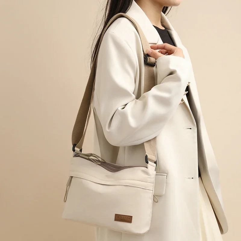 3 Main Pockets High Capacity Shoulder Crossbody Bag for Women Multi-pocket Purse Canvas Handbag Suitable for Mothers Shopping