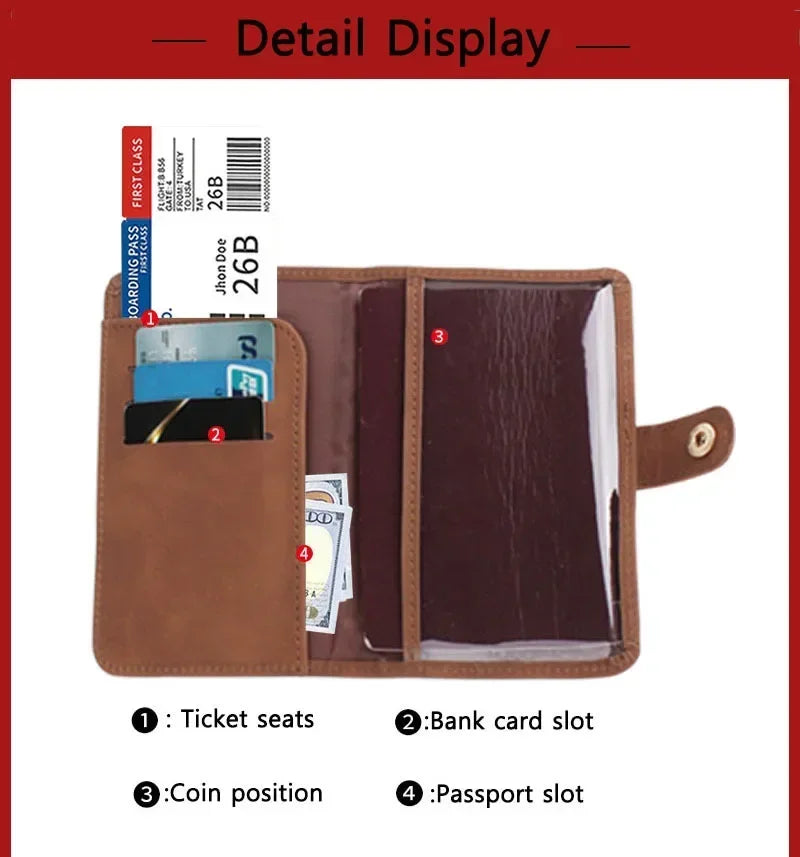RFID Blocking Waterproof Leather Passport Holder Travel Credit Card Wallet Passport Book for Women Men Buckle Passport Cover