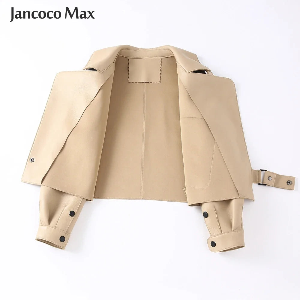 Sheepskin Coat For Women Leather Jacket Winter Spring Moto Biker Genuine Top Quality Black S7547