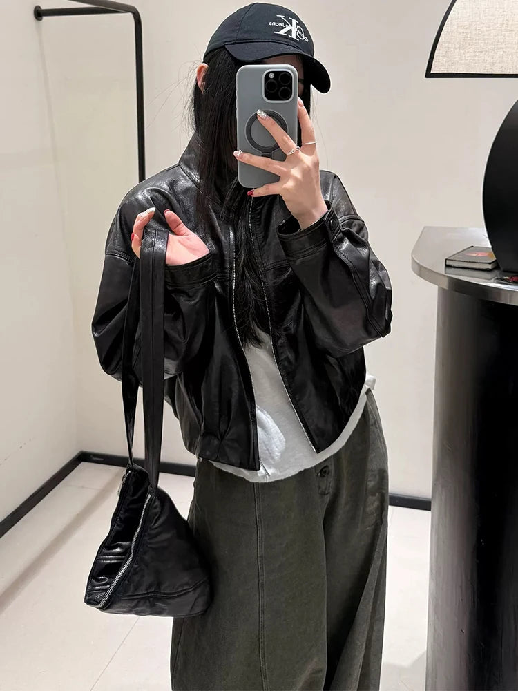 Women Spring Black Genuine Sheepskin Leather Short Jacket Coat Autumn Real Leather Jacket