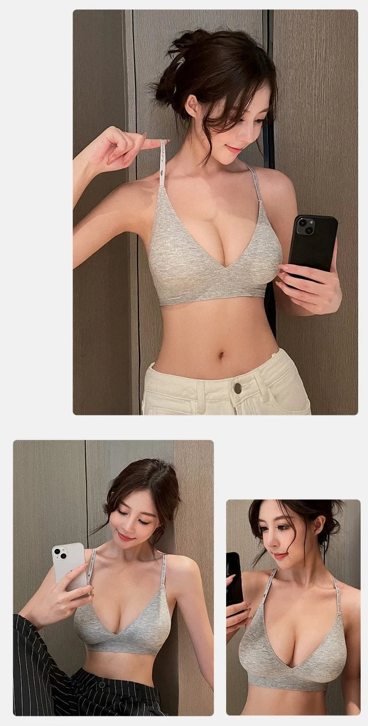 Women Sexy Seamless Bras Deep V Neck Bralette Lingerie Letter Strap Tops Push Up Underwear Wireless Brassiere For Female Bra