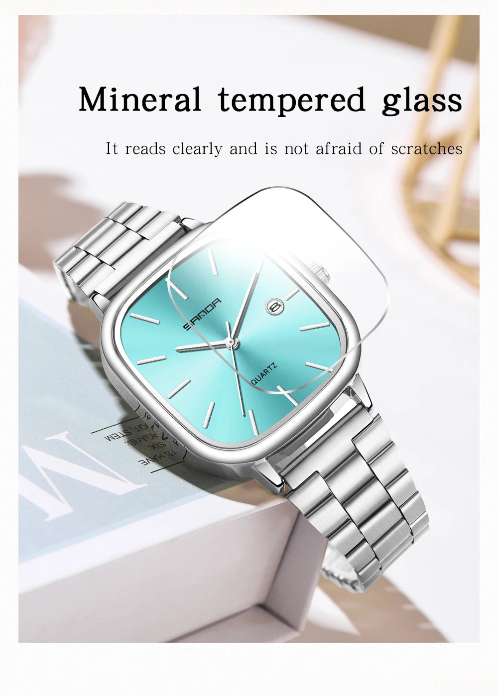 Sanda 2026 Couple Quartz Watch Men's and Women's Square Watch 3ATM Waterproof Calendar Simple and Elegant Women's Watch 3278