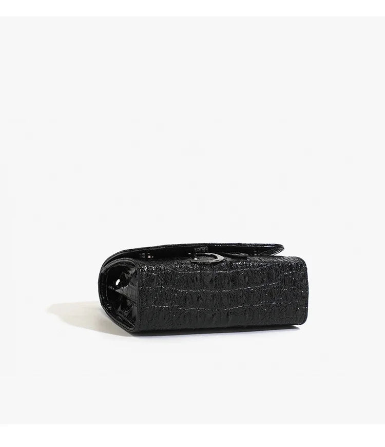 Fashion Ladies Croc Pattern Sequined Chain Crossbody Bag D‑Buckle Shoulder Messenger Handbag Women Evening Party Purse