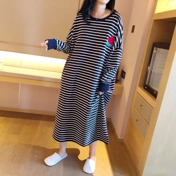 Loose Long Sleeve Sleepwear Women's Home Clothes Striped Pattern Sweet Style Spring Summer New Arrival 2023 Thin Fabric round...